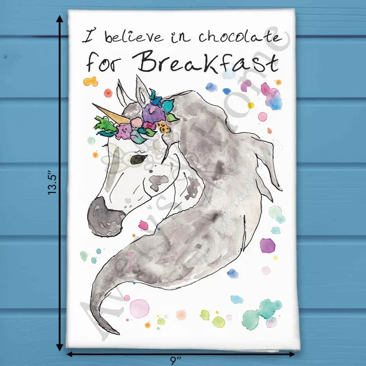Chocolate for Breakfast flour sack dish towel, art by Avery Jackson
