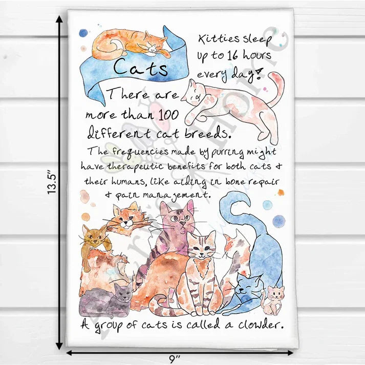 House Cat Facts dish towel, 27x27 flour sack cotton