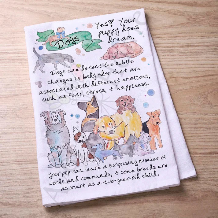 Dog Facts flour sack dish towel, art by Avery Jackson