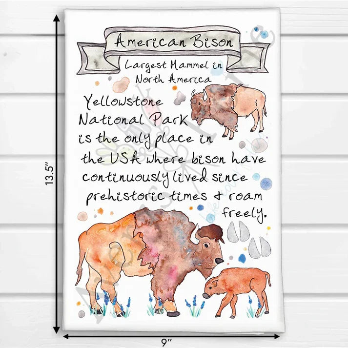 American Bison Facts dish towel, 27x27 flour sack cotton