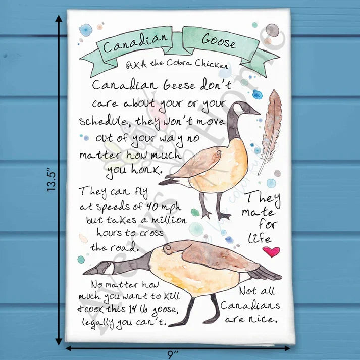 Canadian Goose Facts flour sack dish towel, art by Avery Jackson