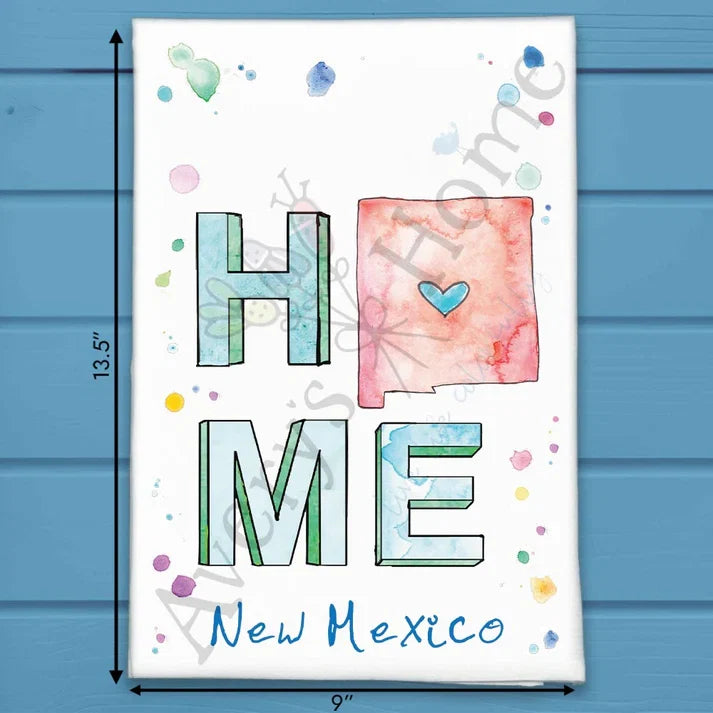 HOME in New Mexico flour sack dish towel, art by Avery Jackson