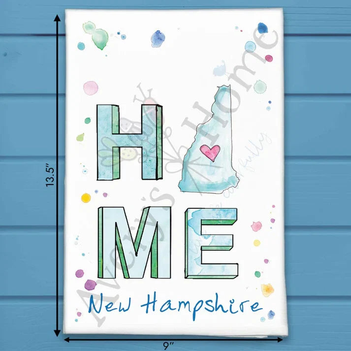HOME in New Hampshire flour sack dish towel, art by Avery Jackson