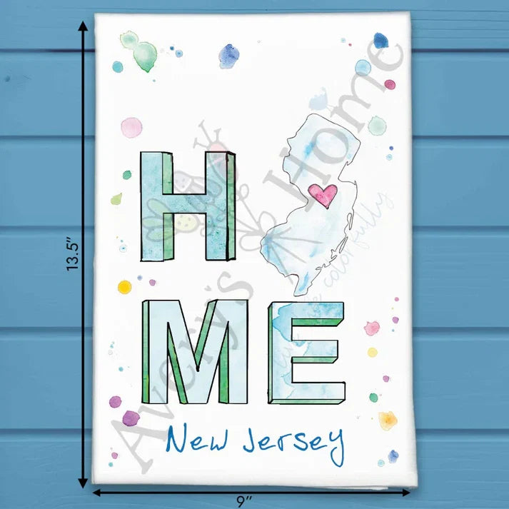 HOME in New Jersey flour sack dish towel, art by Avery Jackson