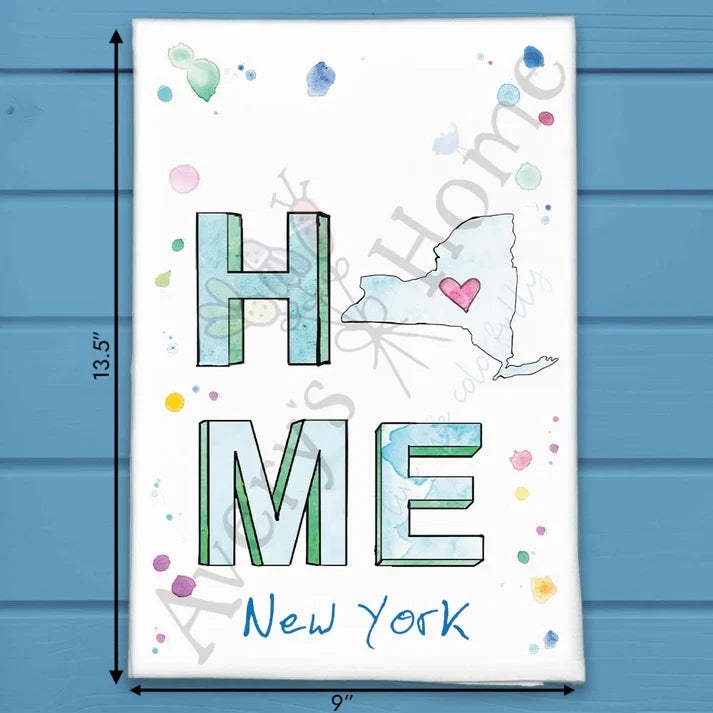 HOME in New York flour sack dish towel, art by Avery Jackson