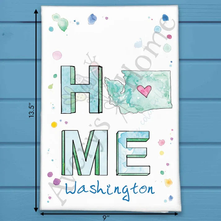 HOME in Washington flour sack dish towel, art by Avery Jackson