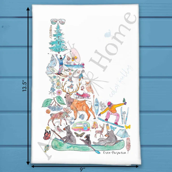 Idaho State Icons flour sack dish towel, art by Avery Jackson