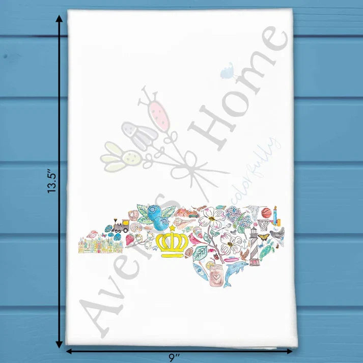 North Carolina State Icons flour sack dish towel, art by Avery Jackson