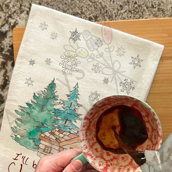 I'll Be Home for Christmas dish towel, 27x27 flour sack cotton