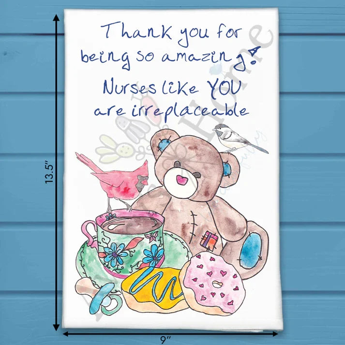 Nurse Appreciation flour sack dish towel, art by Avery Jackson