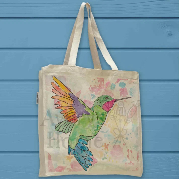 Ruby Throated Hummingbird cotton tote bag, art by Avery Jackson