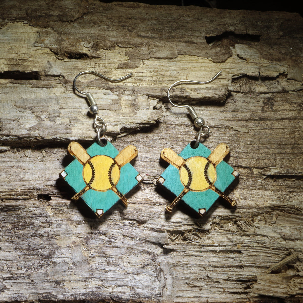 Softball Diamond Wooden Earrings | Softball Mom Sports Jewelry