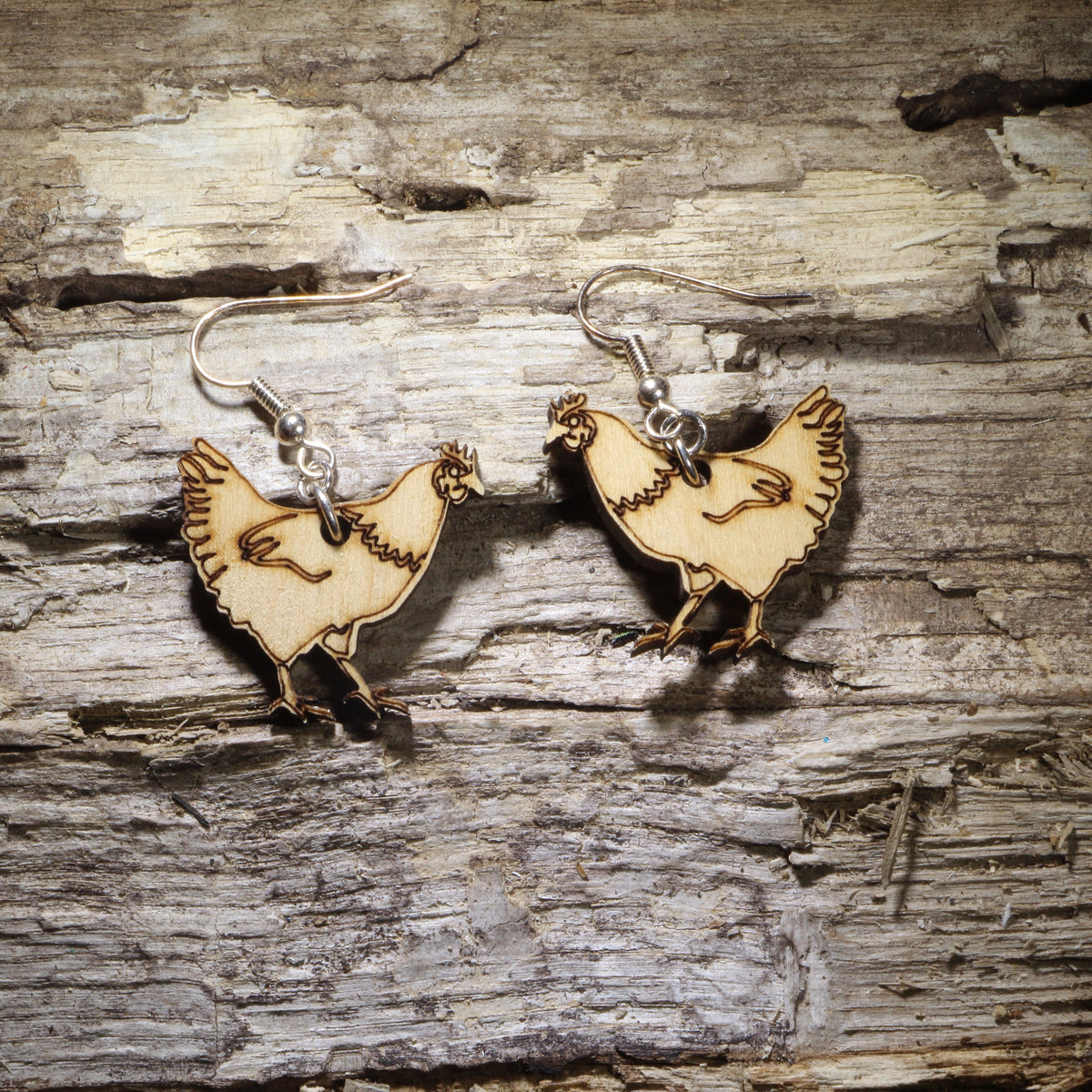 Cute Chicken Wooden Dangle Earrings | Farm Animal Jewelry