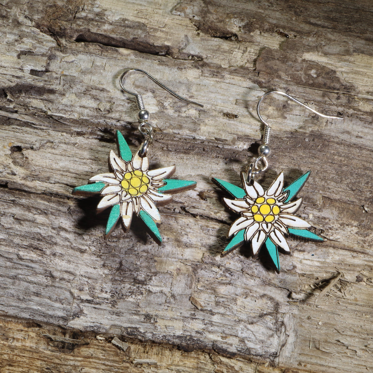 Edelweiss Flower Wooden Earrings | Alpine Floral Jewelry