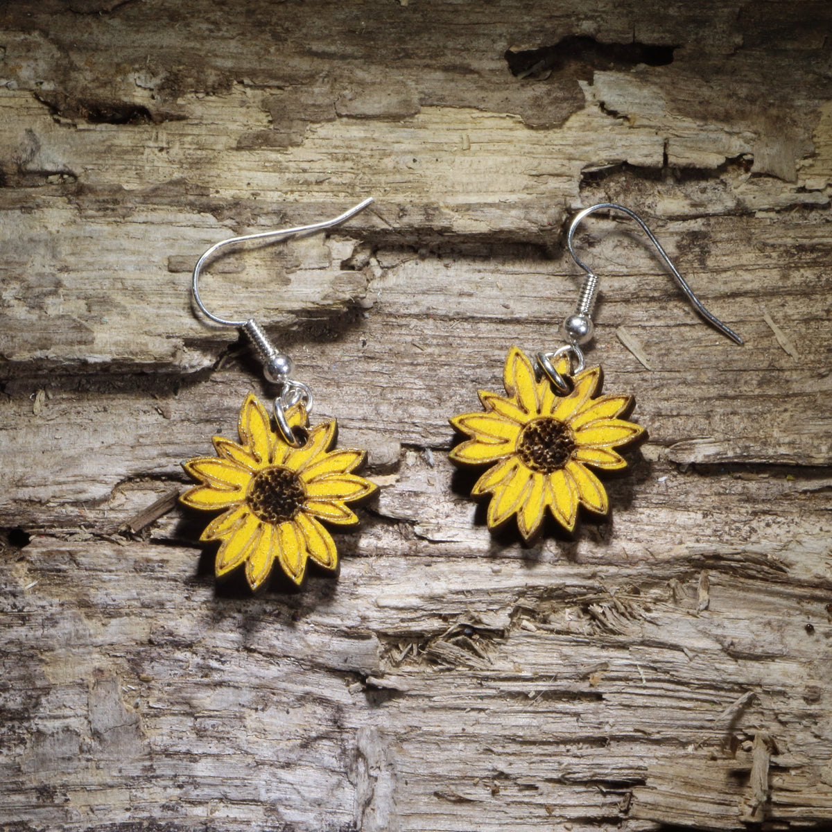 Kansas Sunflower Wooden Dangle Earrings | State Flower Jewelry