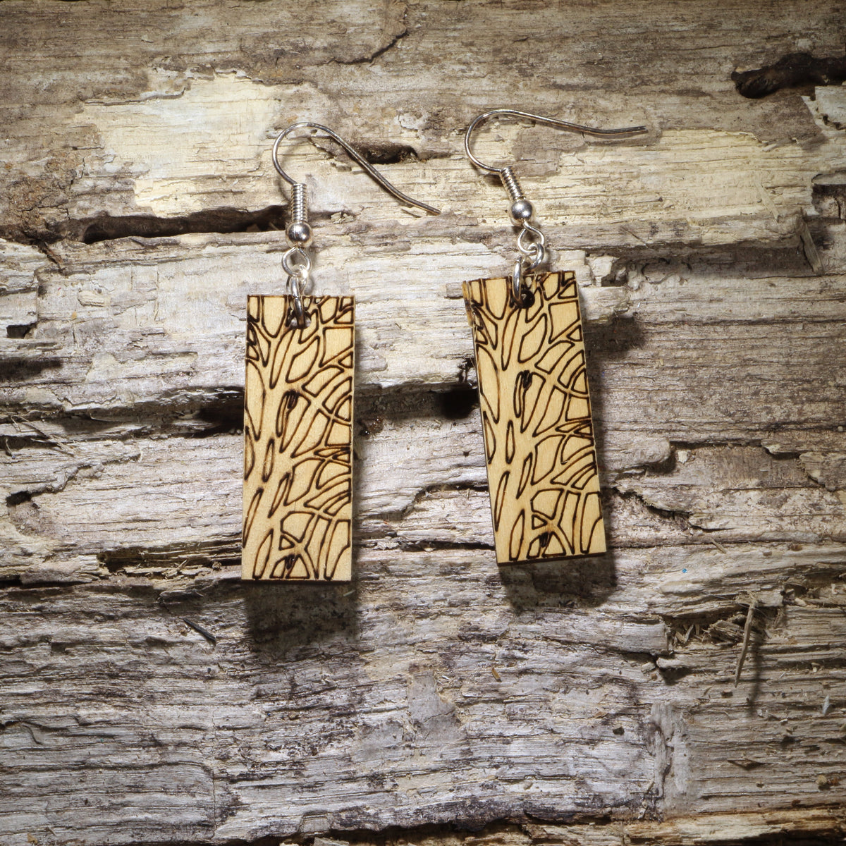 Art Nouveau Tree Bar Wooden Dangle Earrings | Nature Jewelry