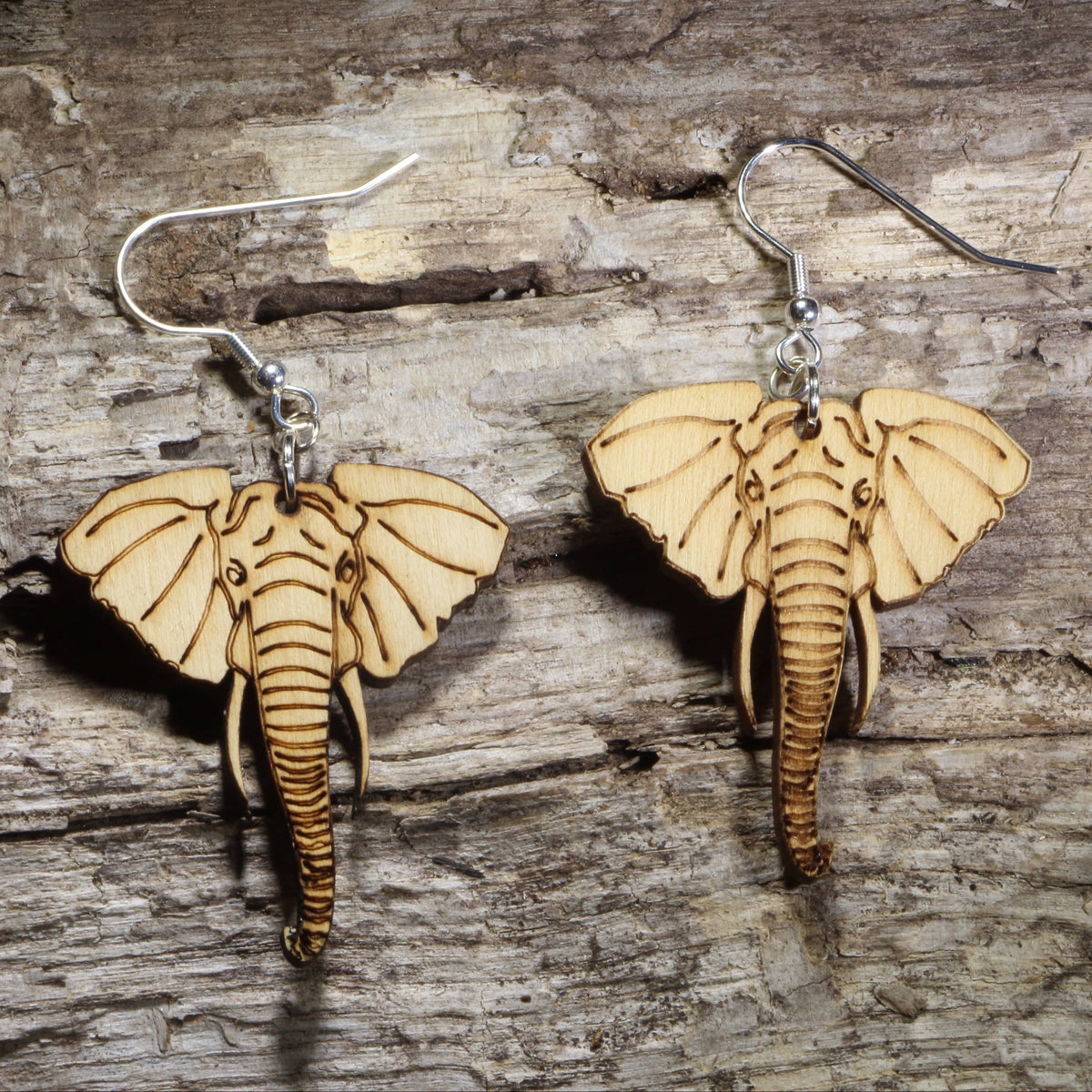 Elephant Head Wooden Dangle Earrings | Animal Jewelry