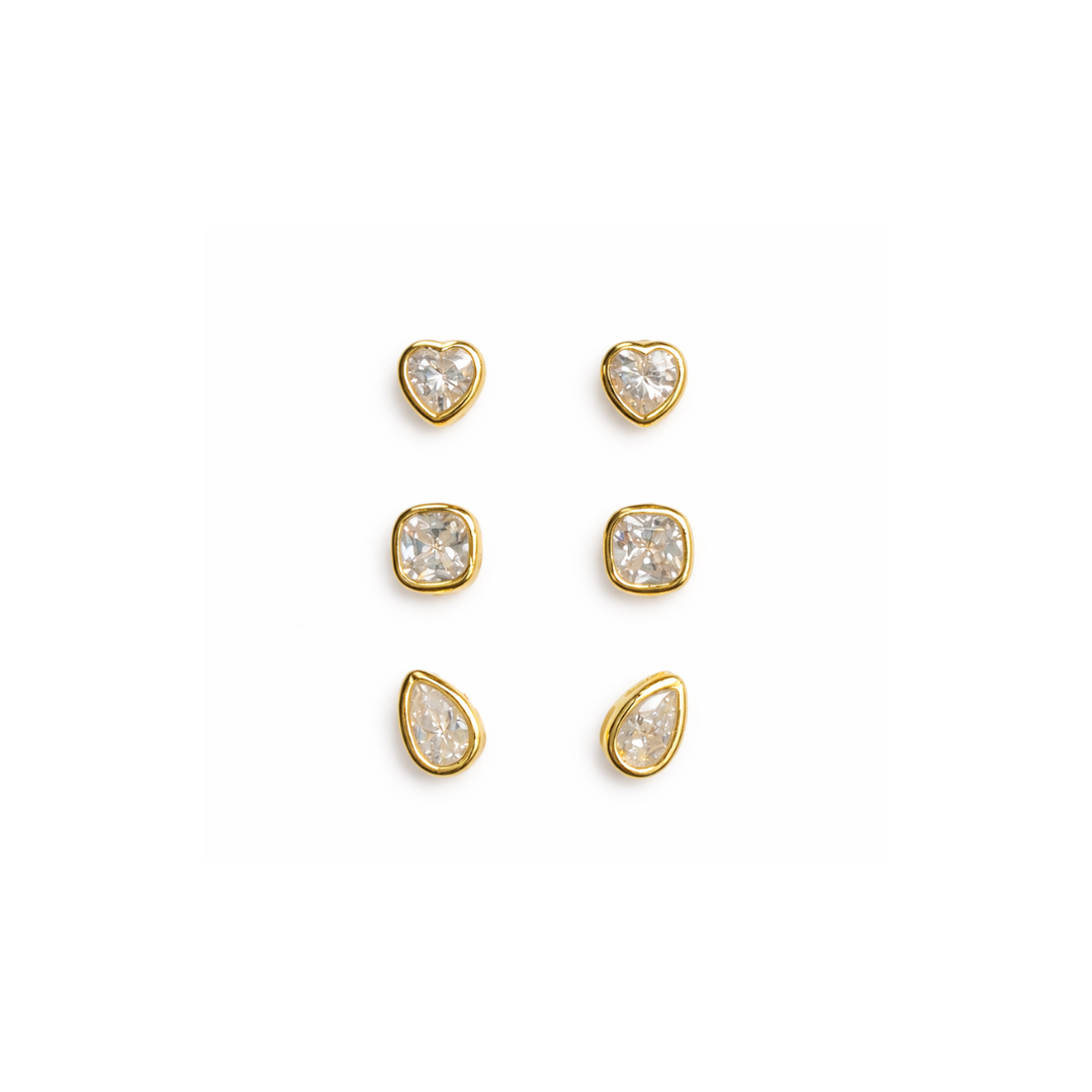 Lizzie Cz Bezel Earring Set