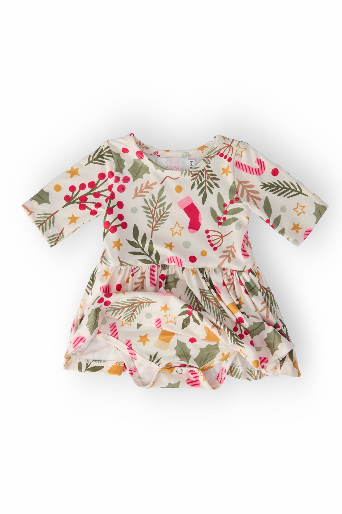 Holly Jolly Christmas 3/4 Sleeve Twirl Bodysuit