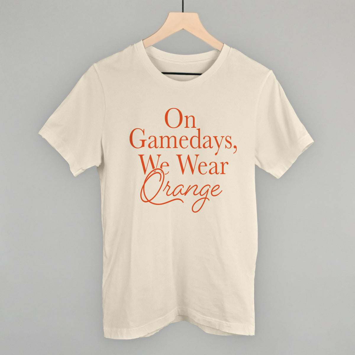 On Gamedays We Wear Orange design on a natural cotton tee