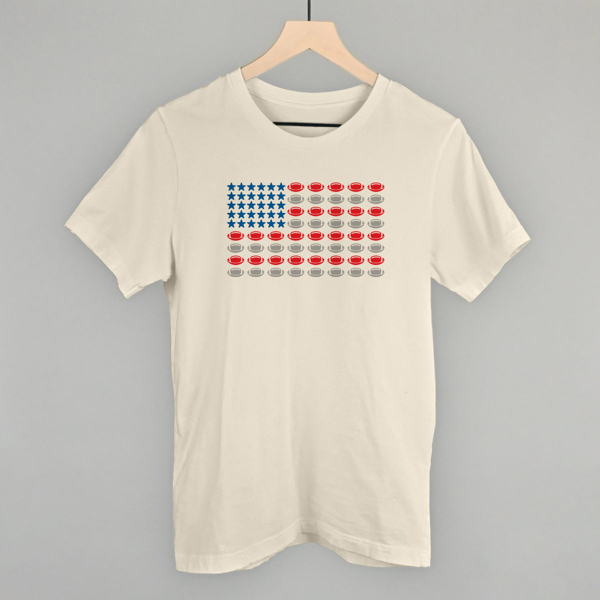 Football American flag design on a natural cotton tee