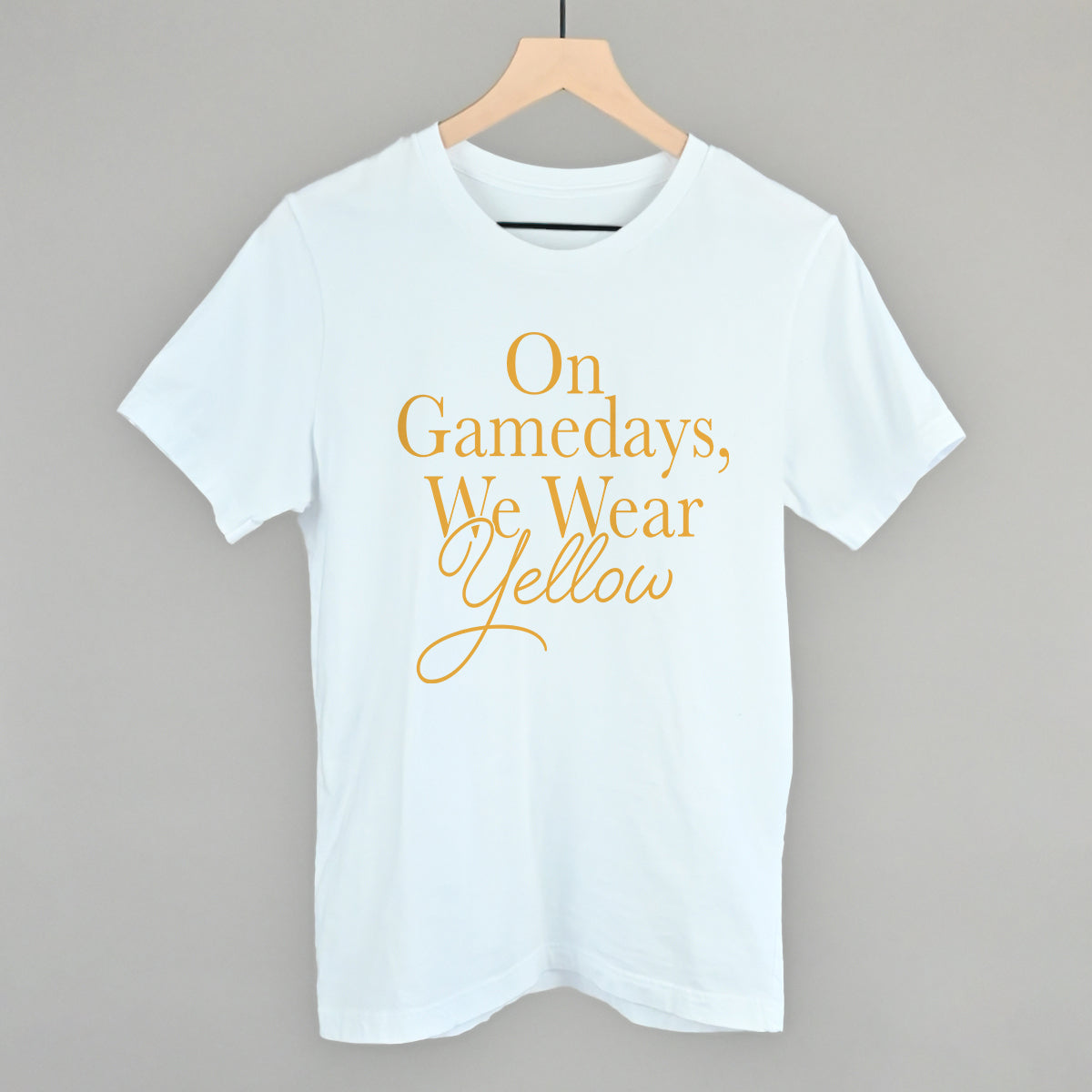 On Game Days We Wear Yellow design on a white cotton tee