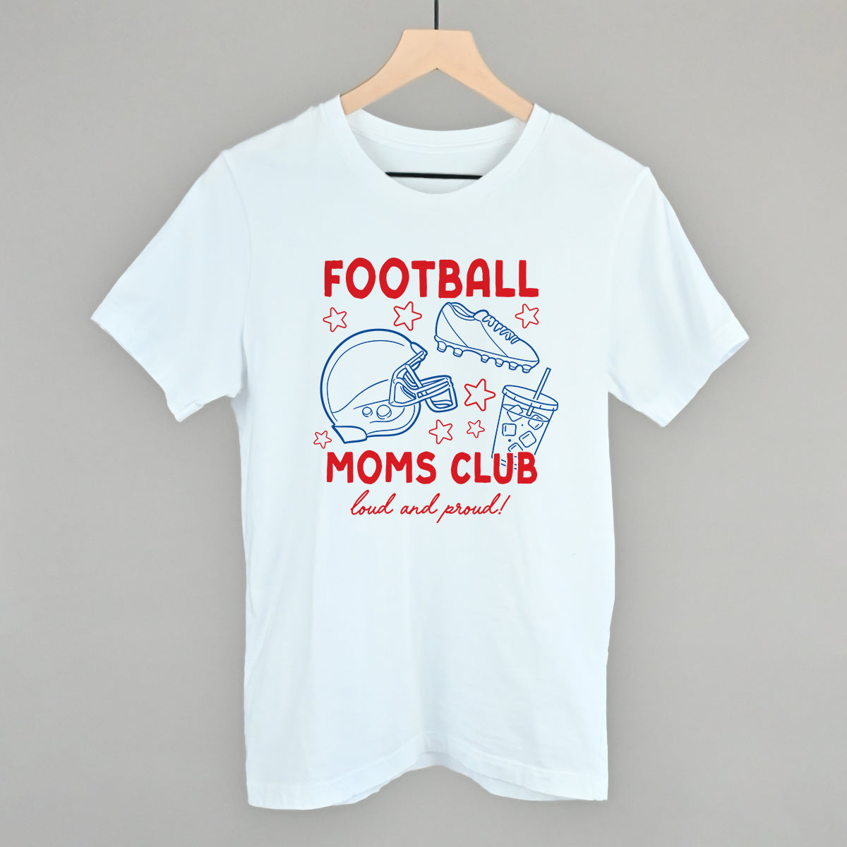 Football Moms Club doodle design on a white cotton tee