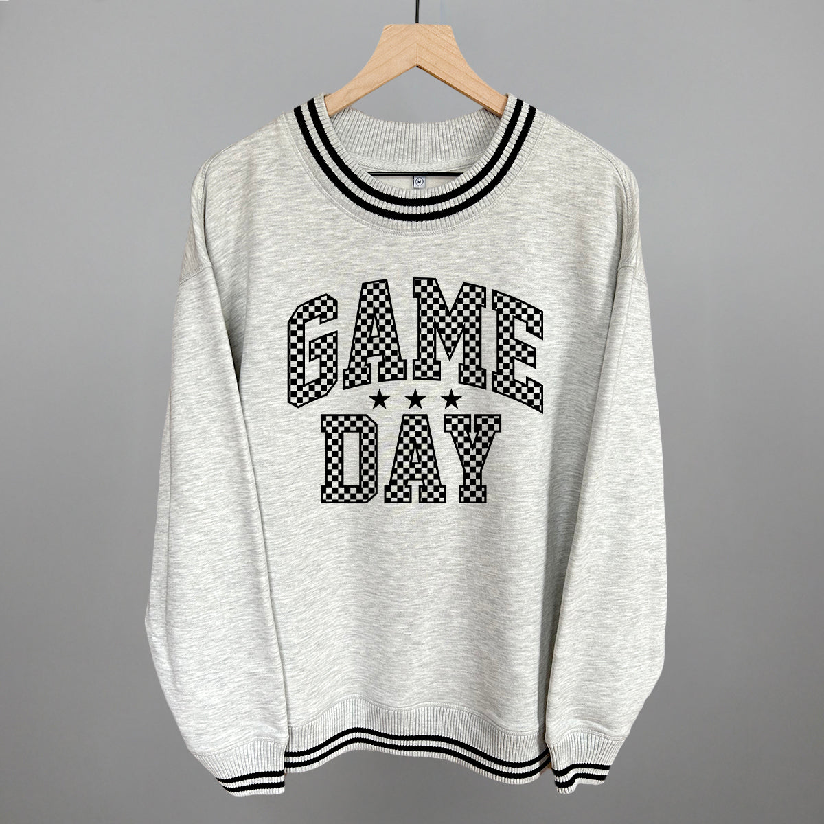 Game Day checkered arch design shown in heather grey
