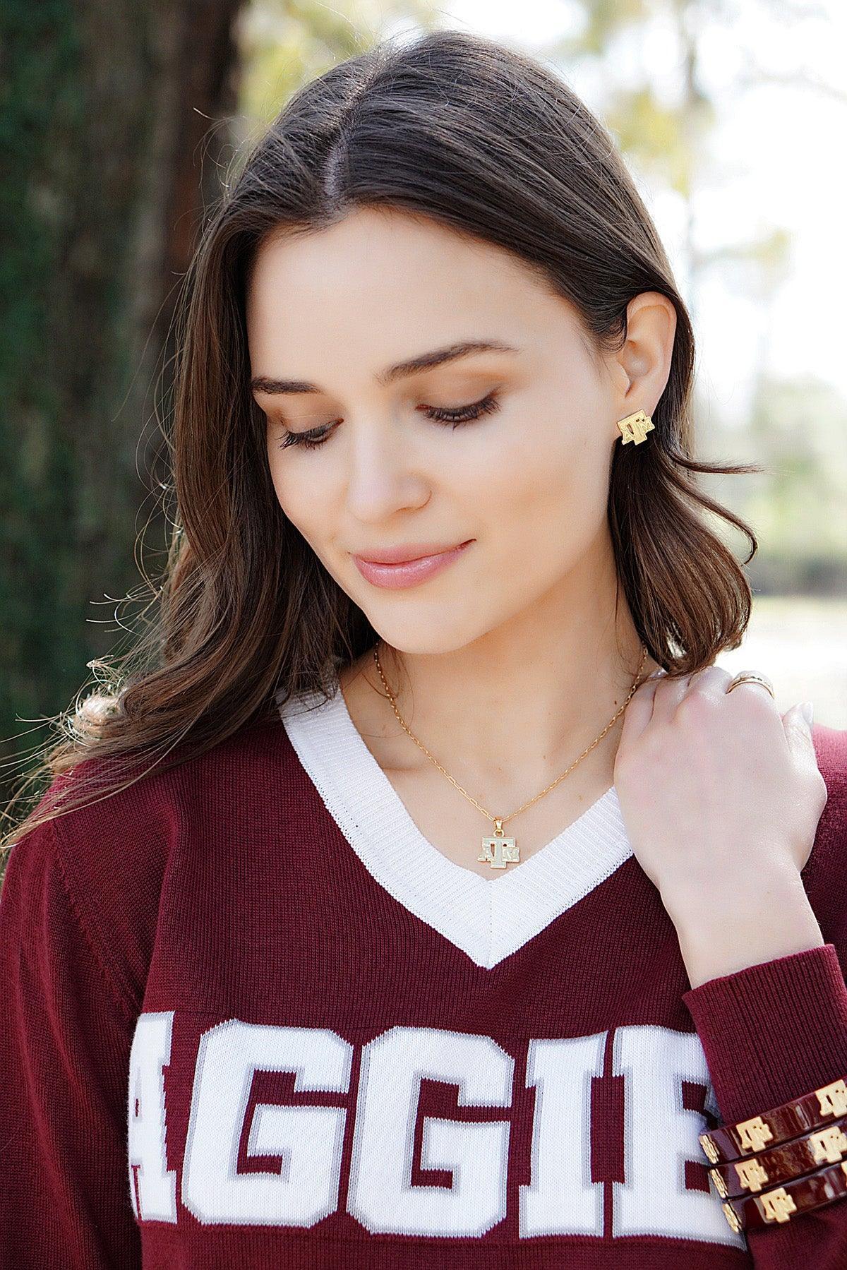 Texas A&M Aggies 24K Gold Plated Stud Earrings