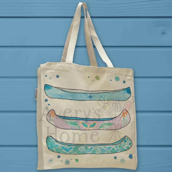 Lake Life Canoe cotton tote bag, art by Avery Jackson