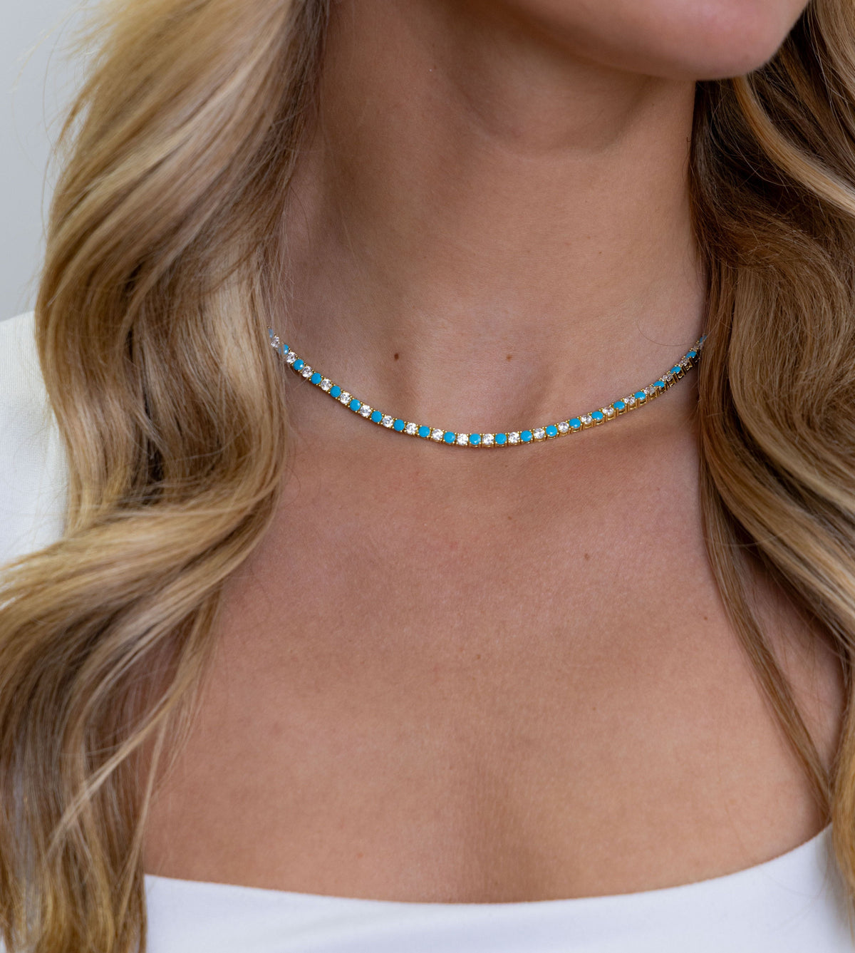 Turquoise & White Tennis Necklace