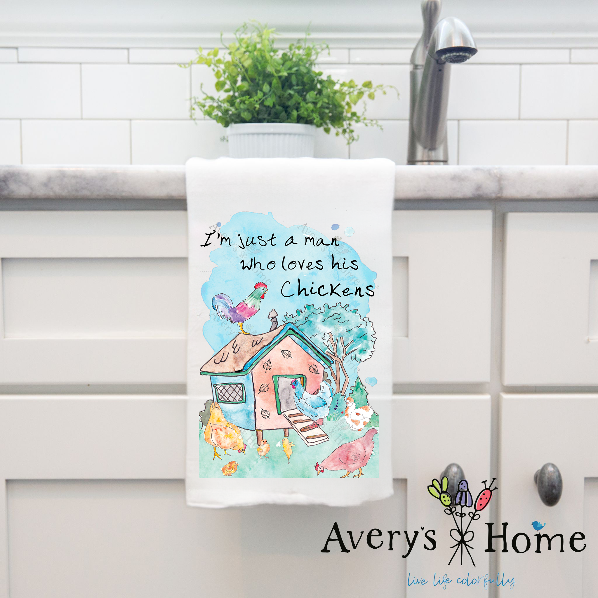 Man Who Loves Chickens dish towel, 27x27 flour sack cotton