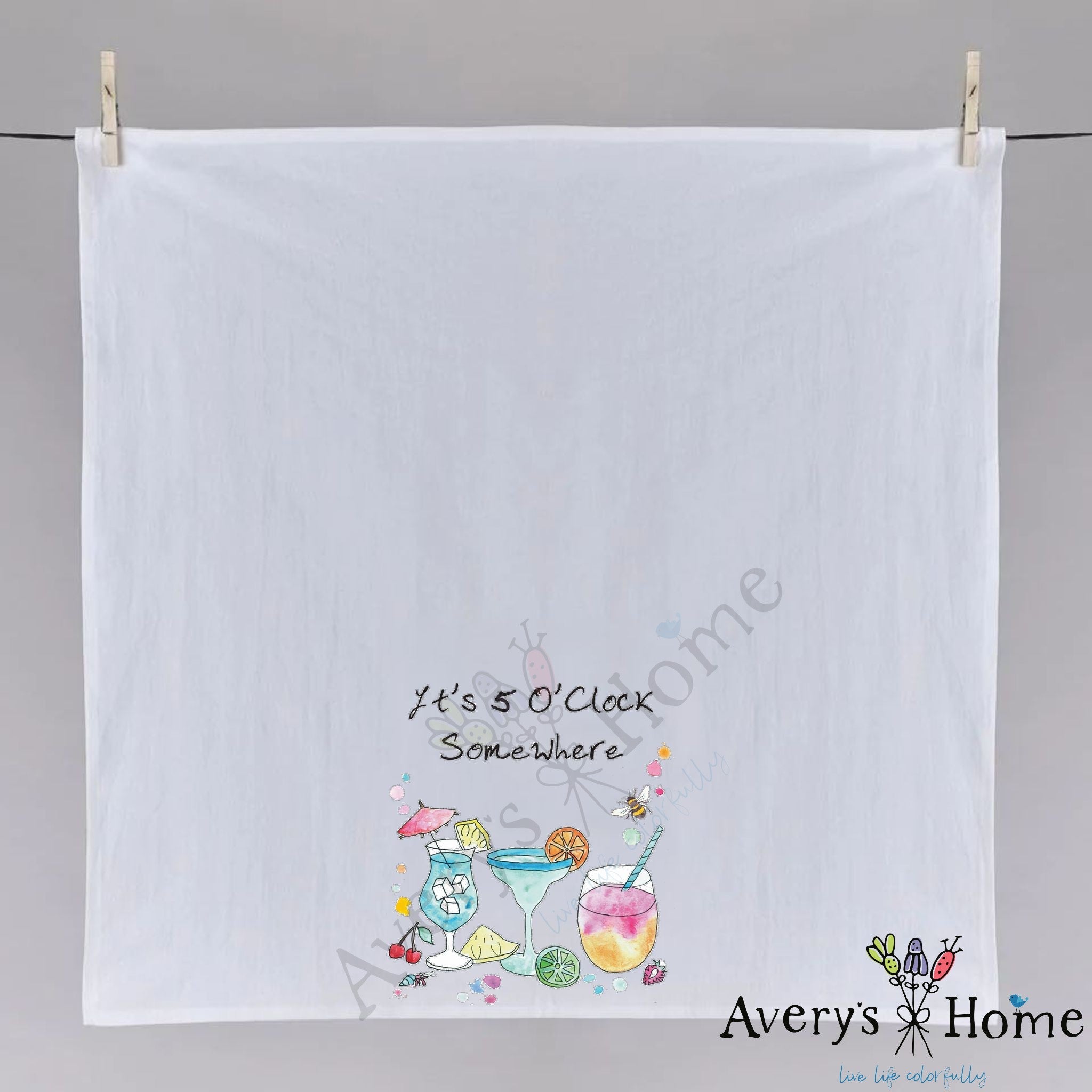 5 O' Clock Somewhere dish towel folded, hemmed on all four sides