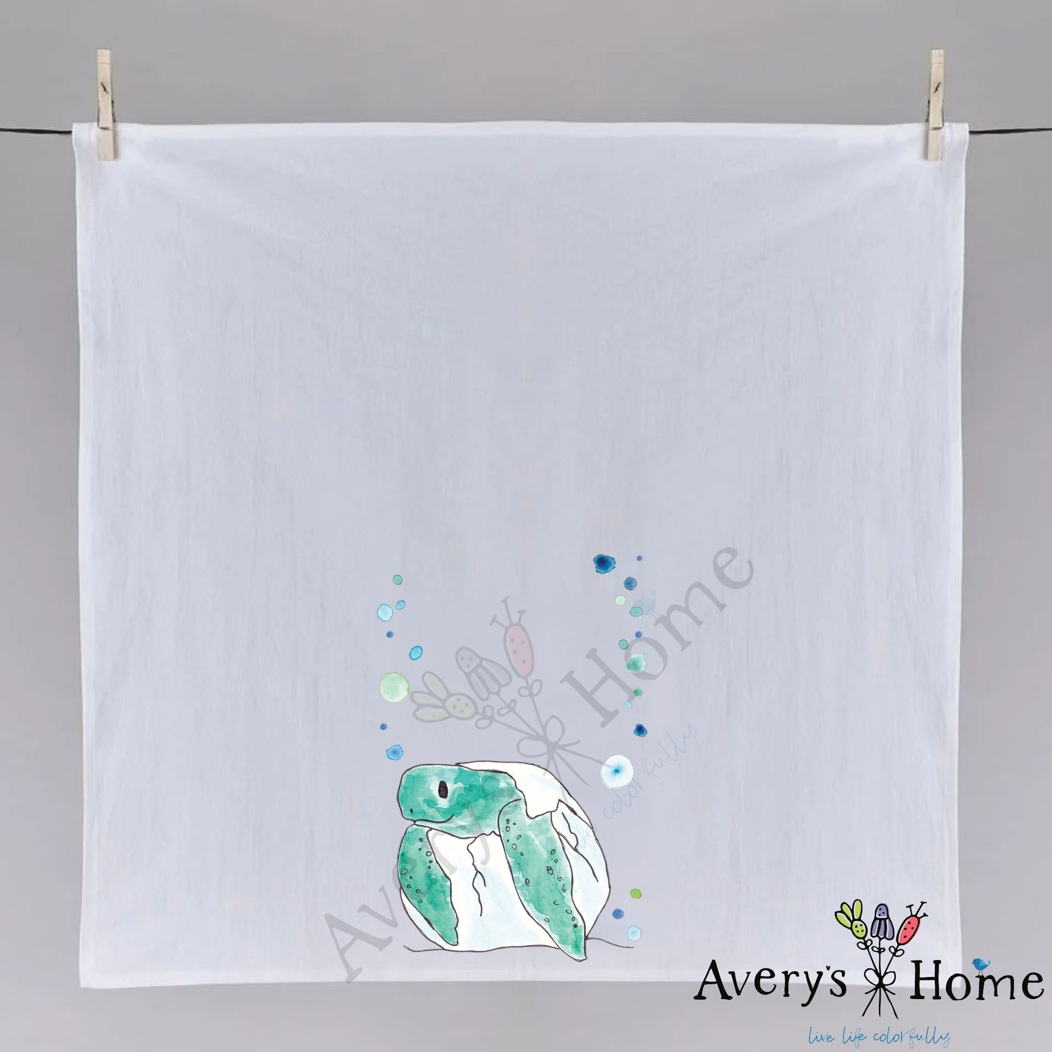 Single Turtle Egg dish towel folded, hemmed on all four sides