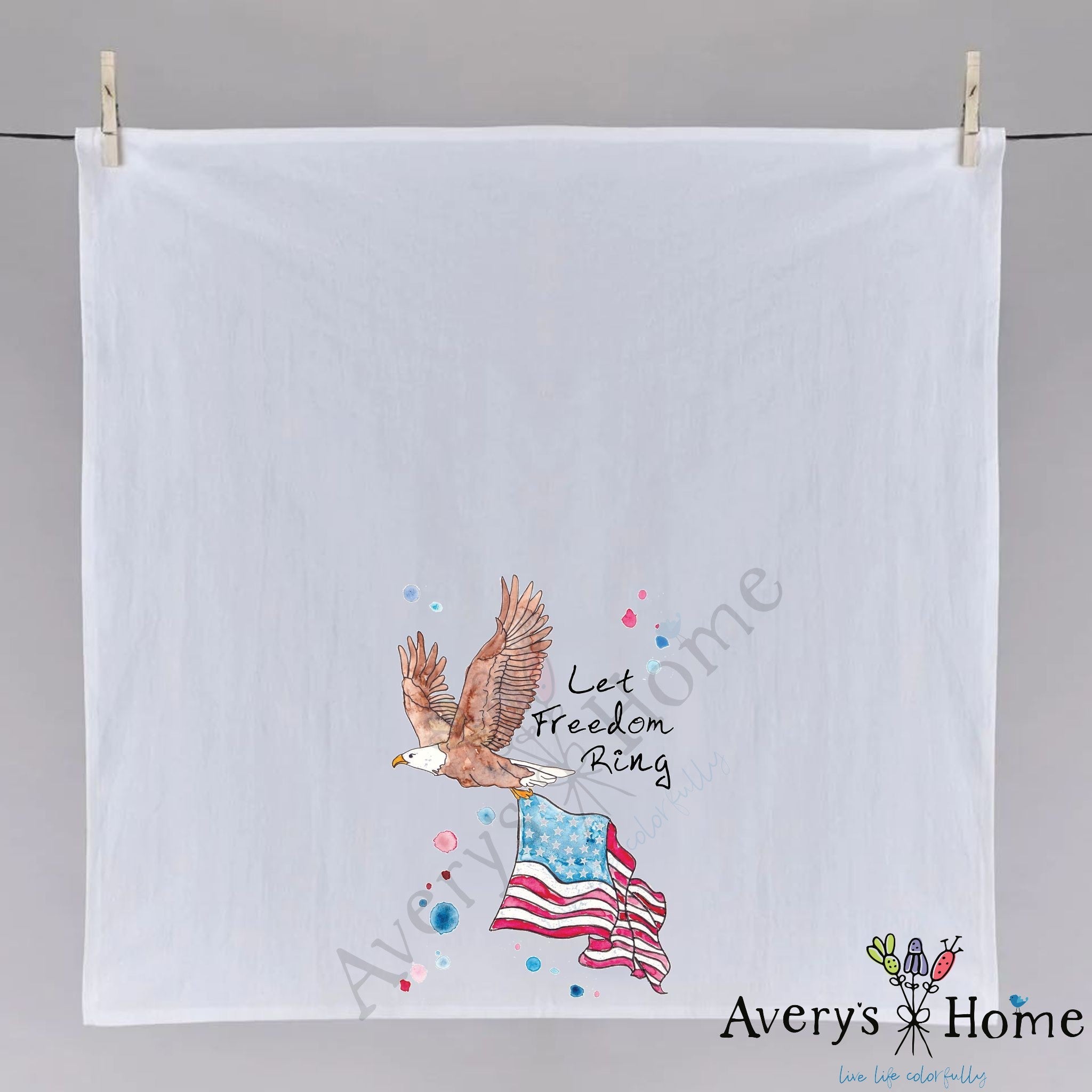 Let Freedom Ring dish towel, 27x27 flour sack cotton