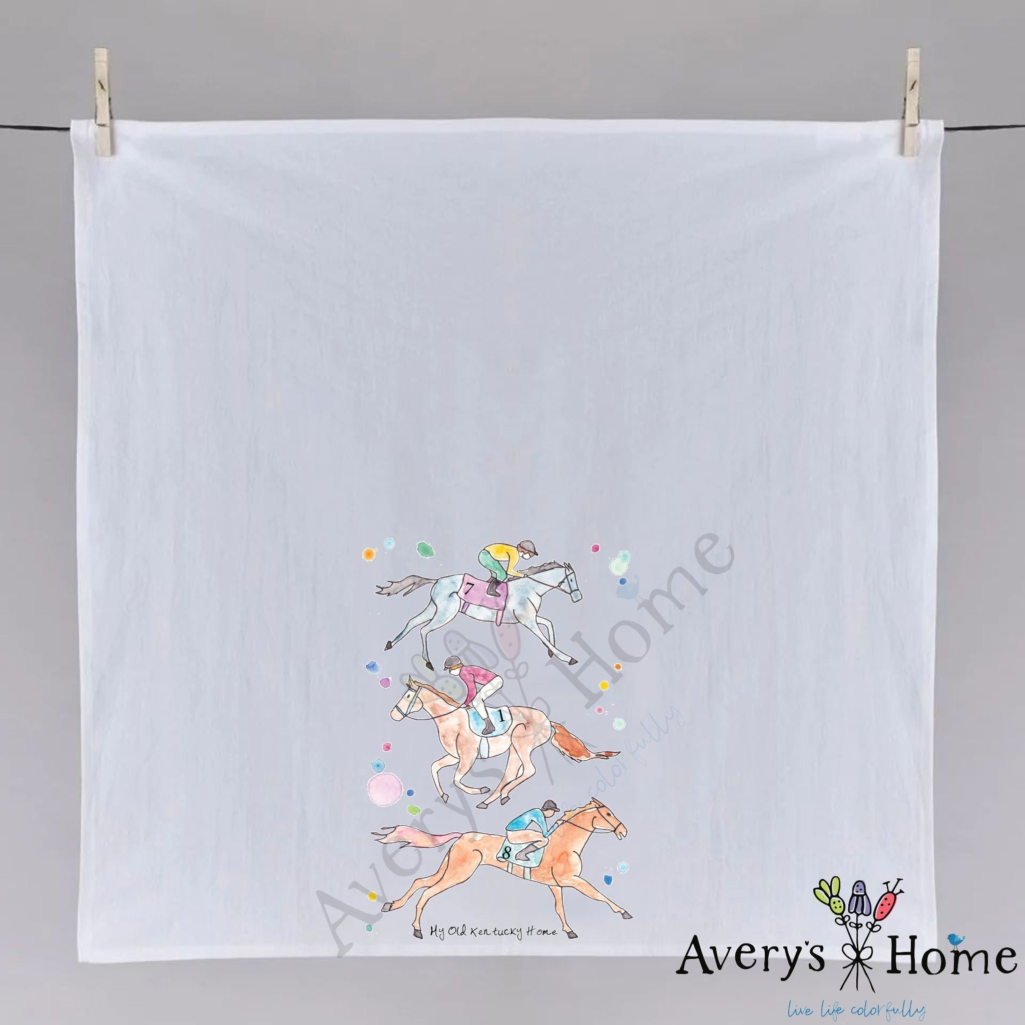 My Old Kentucky Home Derby dish towel, 27x27 flour sack cotton