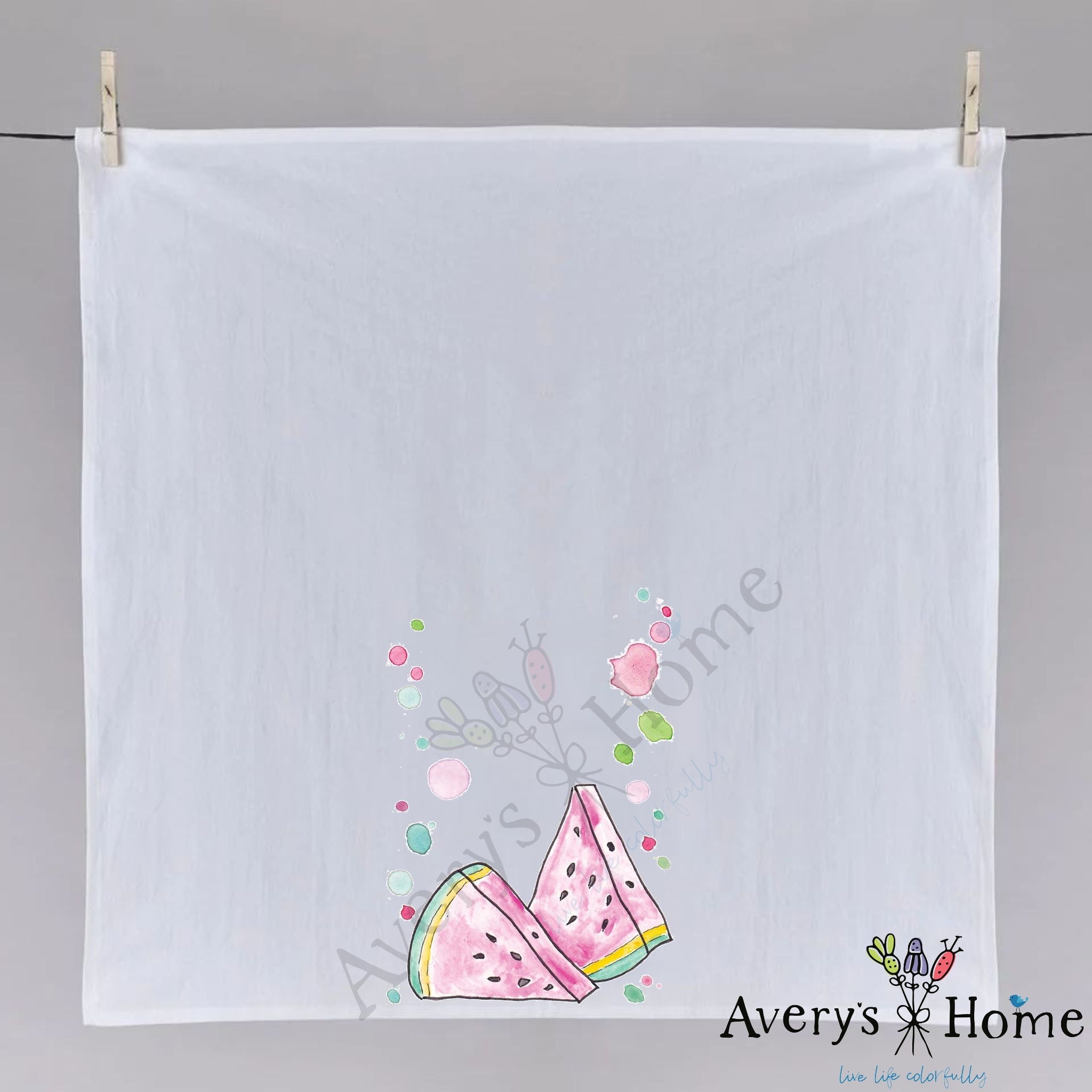 Watermelon dish towel folded, hemmed on all four sides