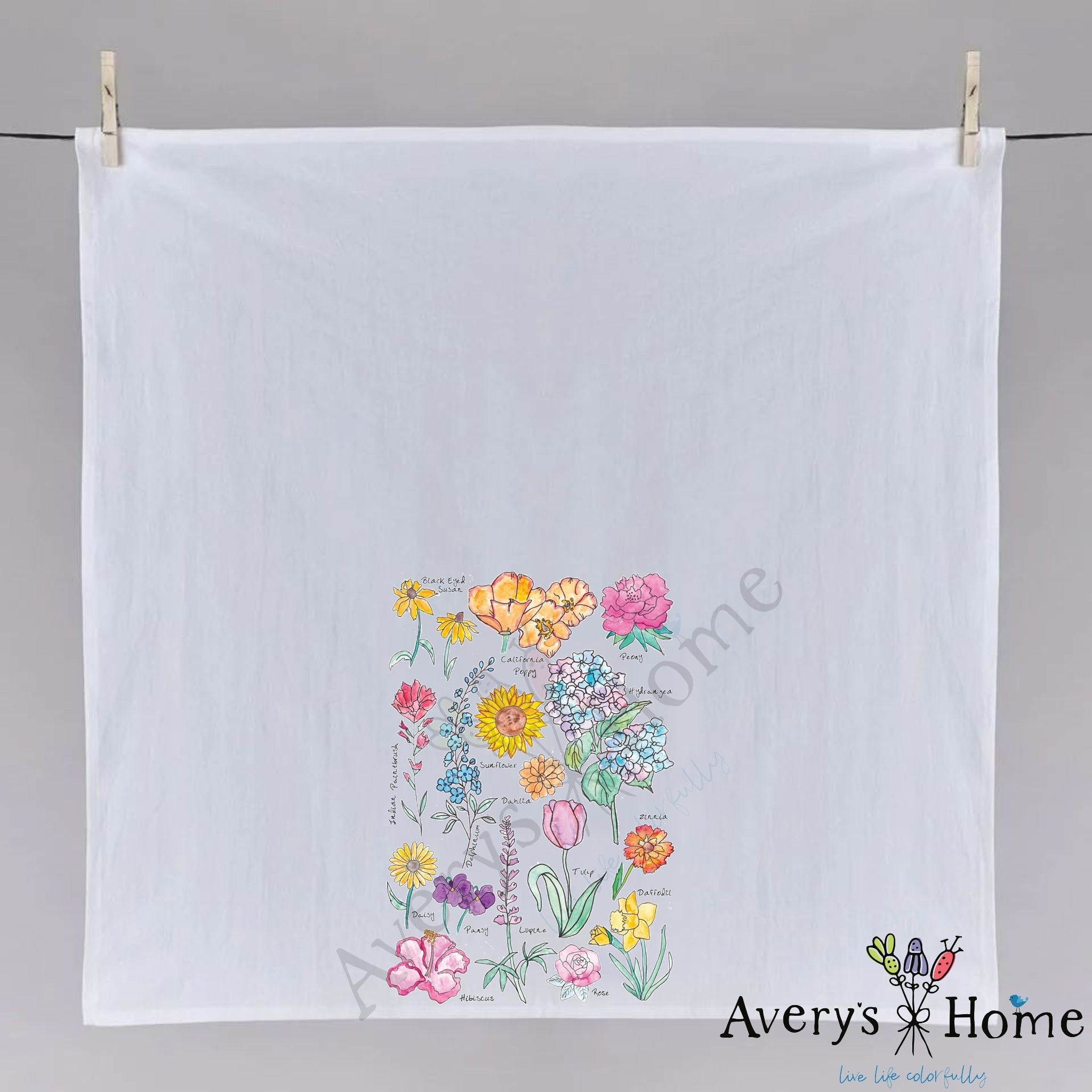 Popular Flowers dish towel, 27x27 flour sack cotton