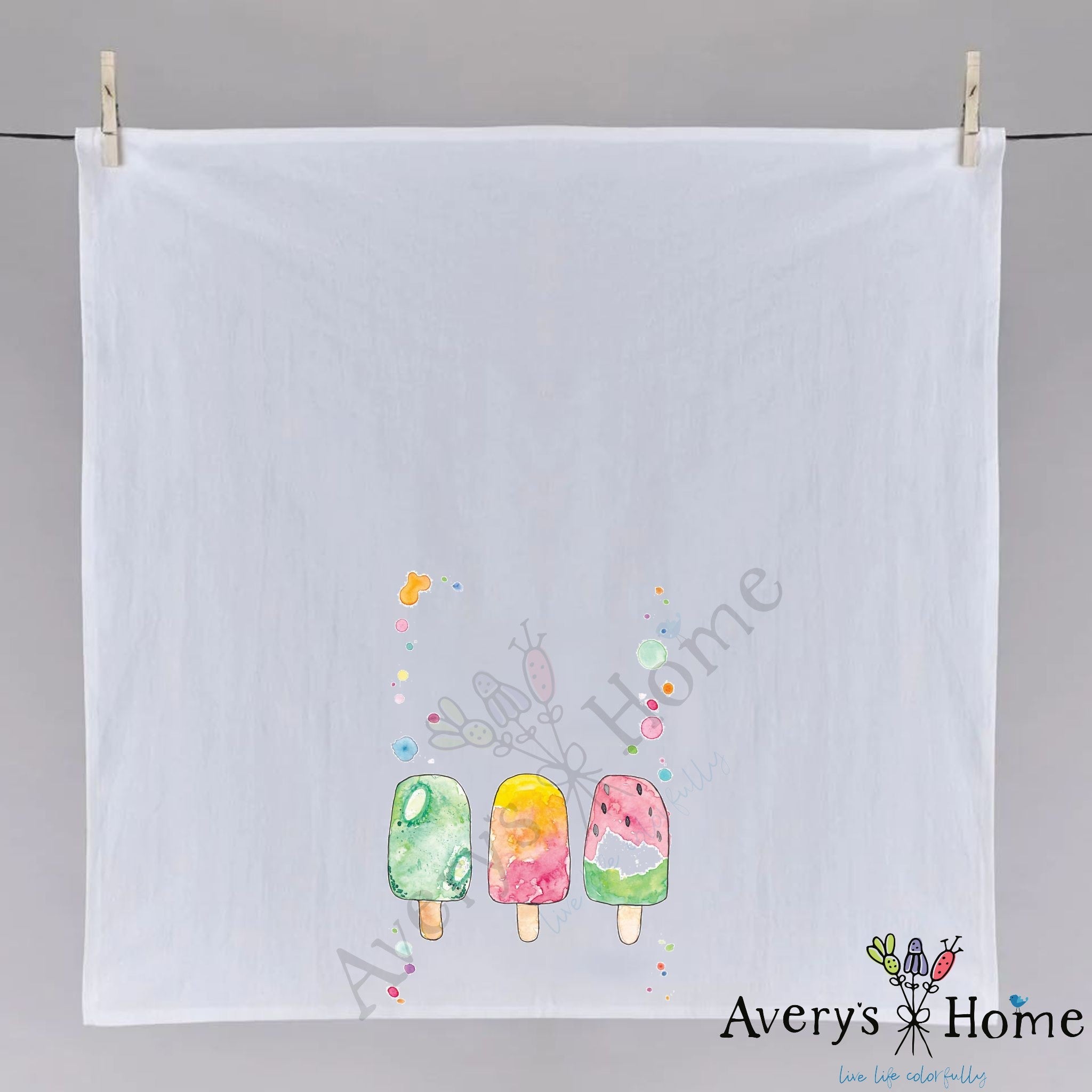 Summer Fruit Popsicles dish towel, 27x27 flour sack cotton
