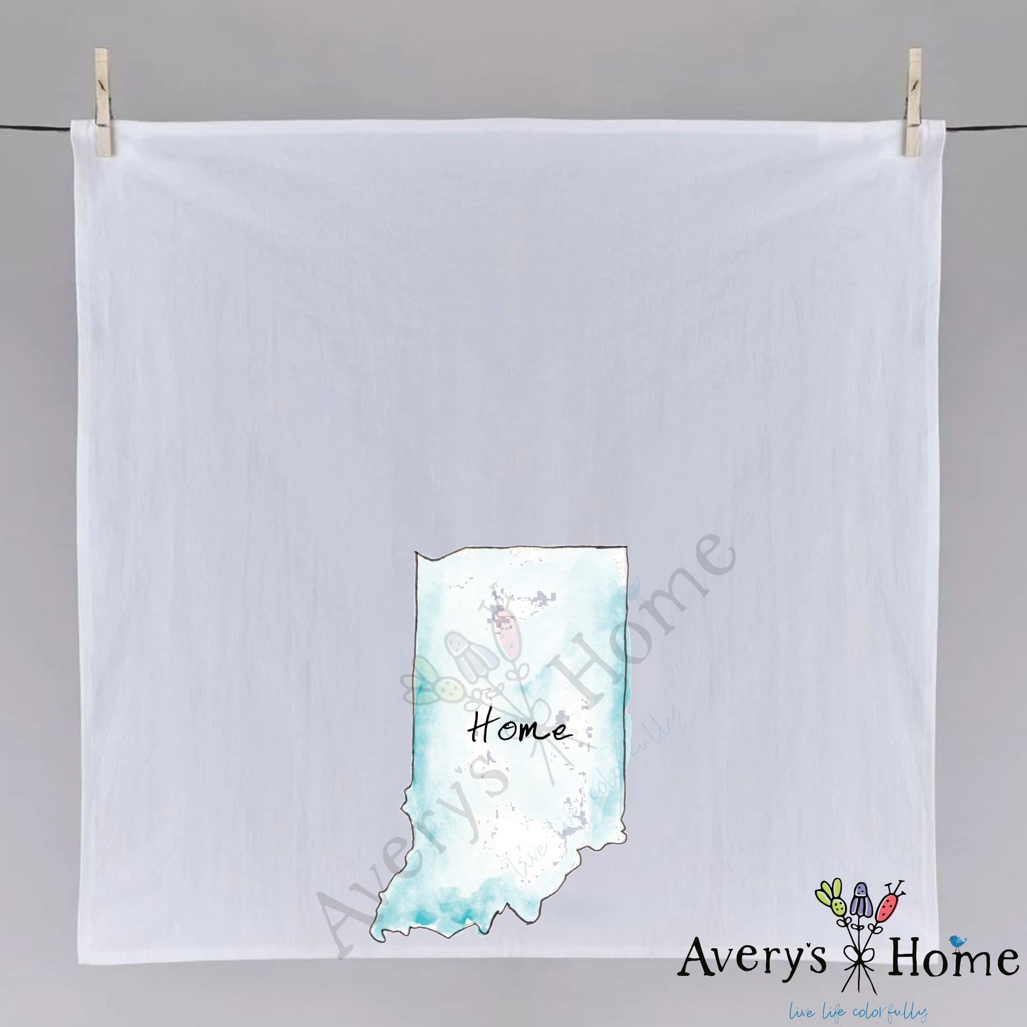 Indiana is Home dish towel fully open, 27x27 flour sack cotton