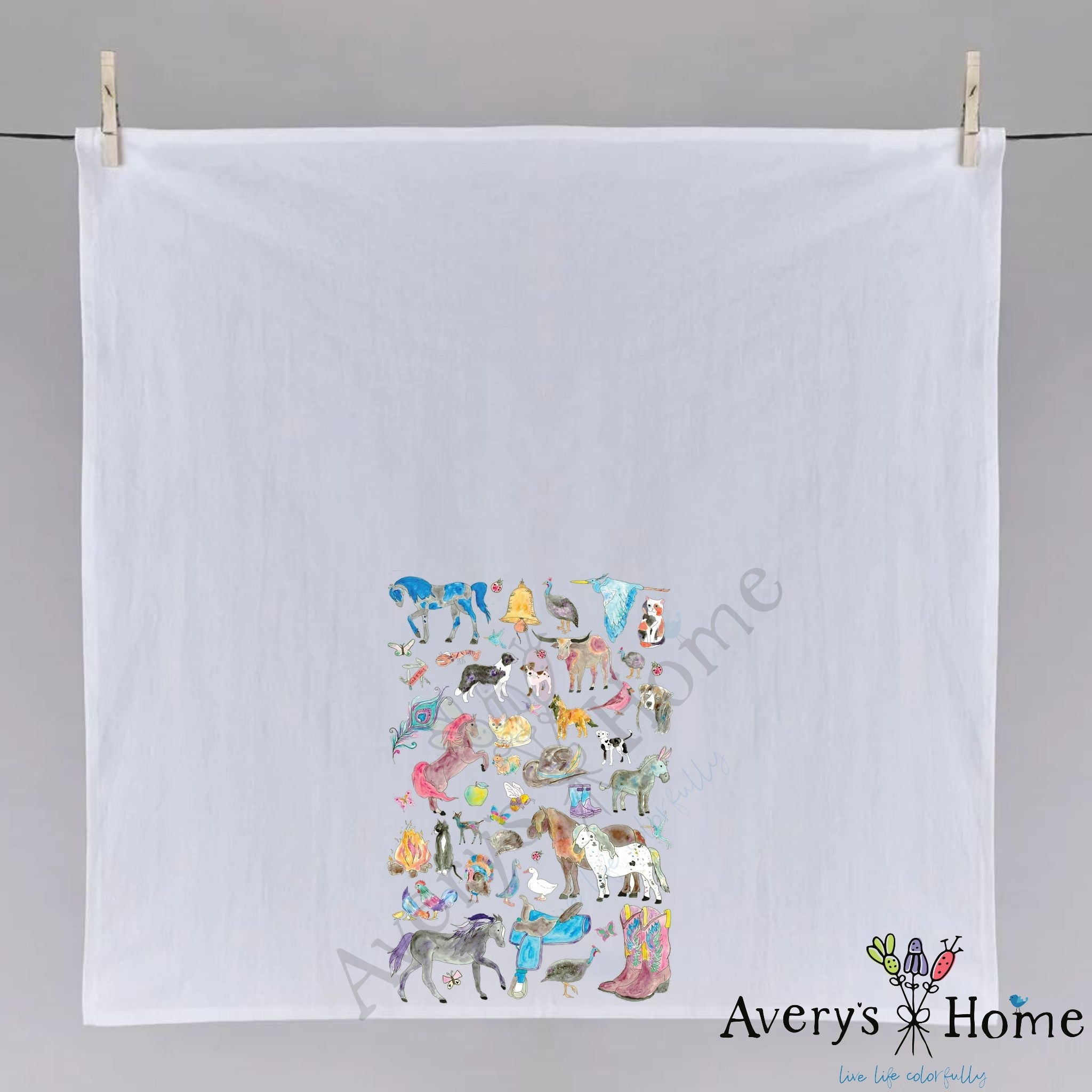 Ranch Life dish towel hanging in the kitchen