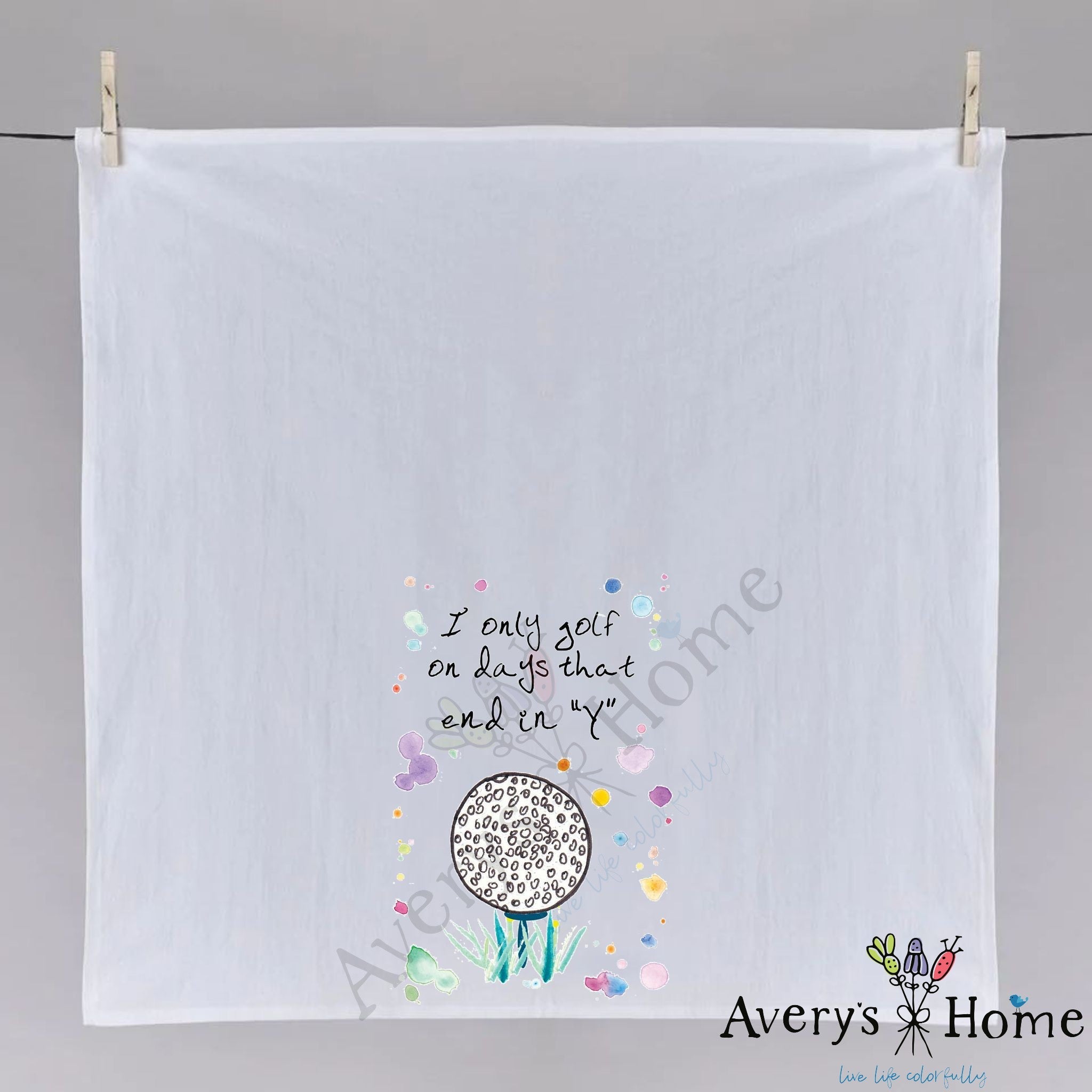 Golfing on Days that End in "Y" dish towel folded, hemmed on all four sides