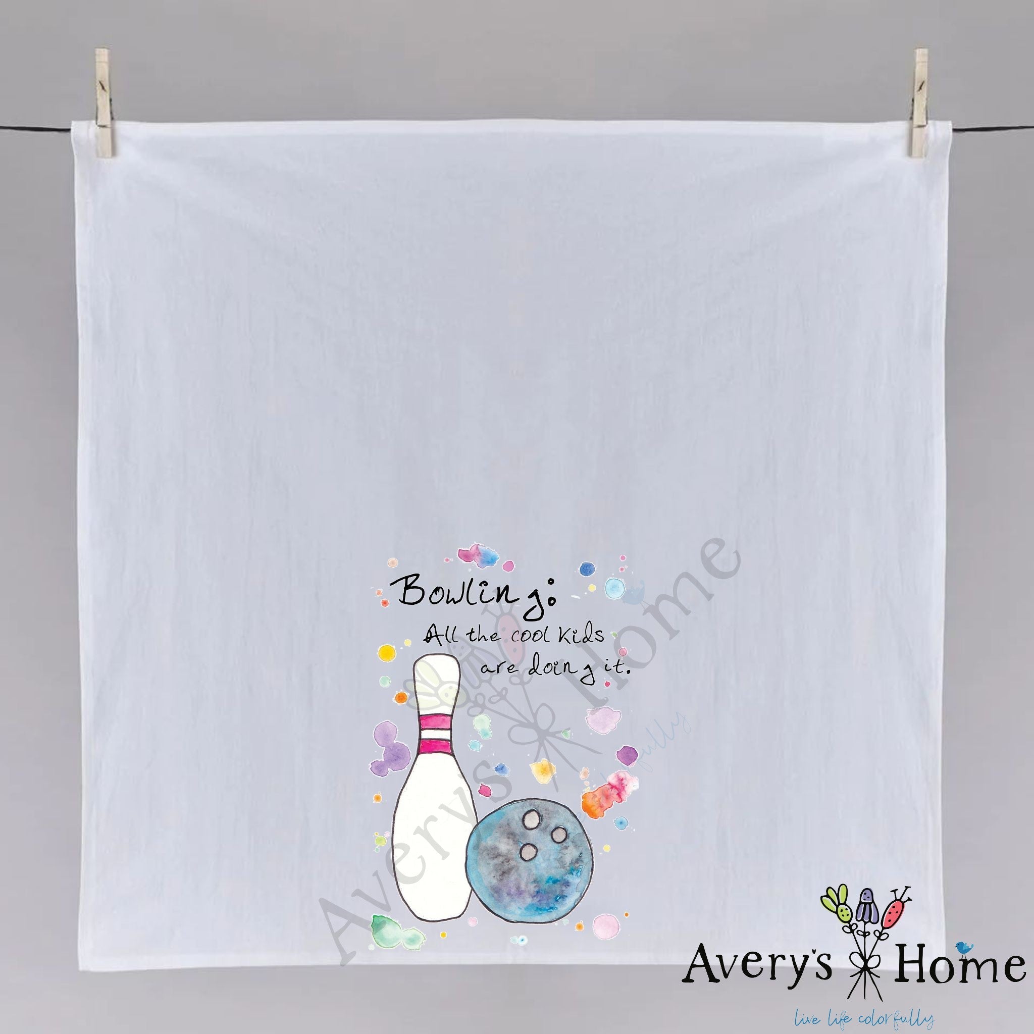 All the Cool Kids Bowl dish towel fully open, 27x27 flour sack cotton