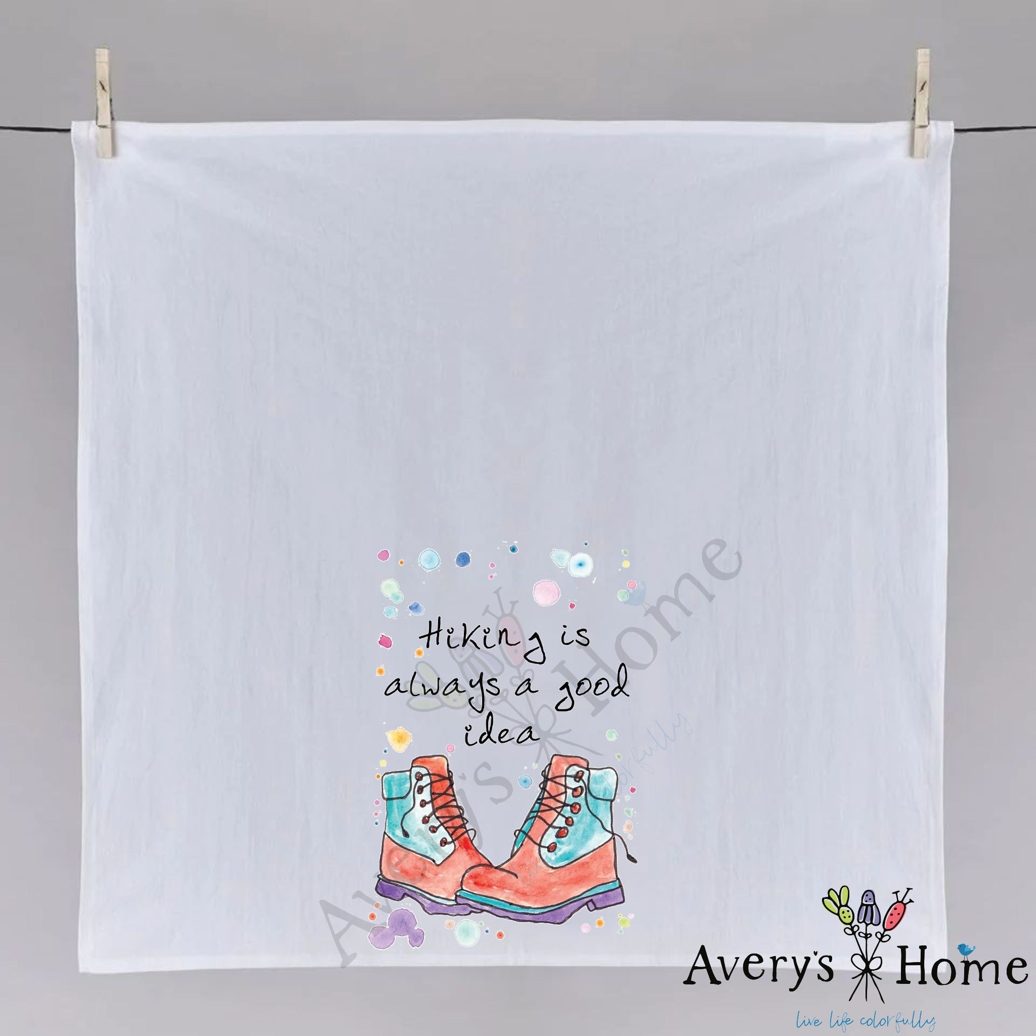 Hiking is Always a Good Idea dish towel folded, hemmed on all four sides