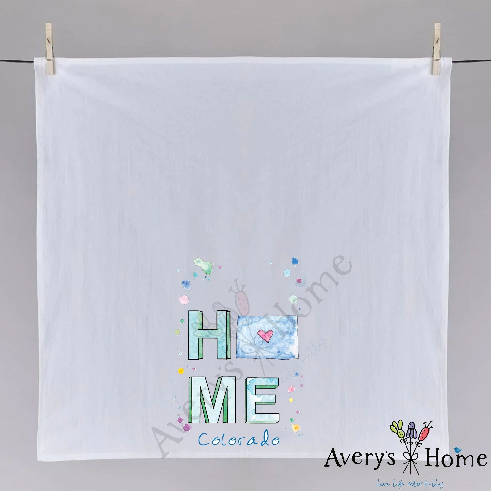 HOME in Colorado dish towel fully open, 27x27 flour sack cotton