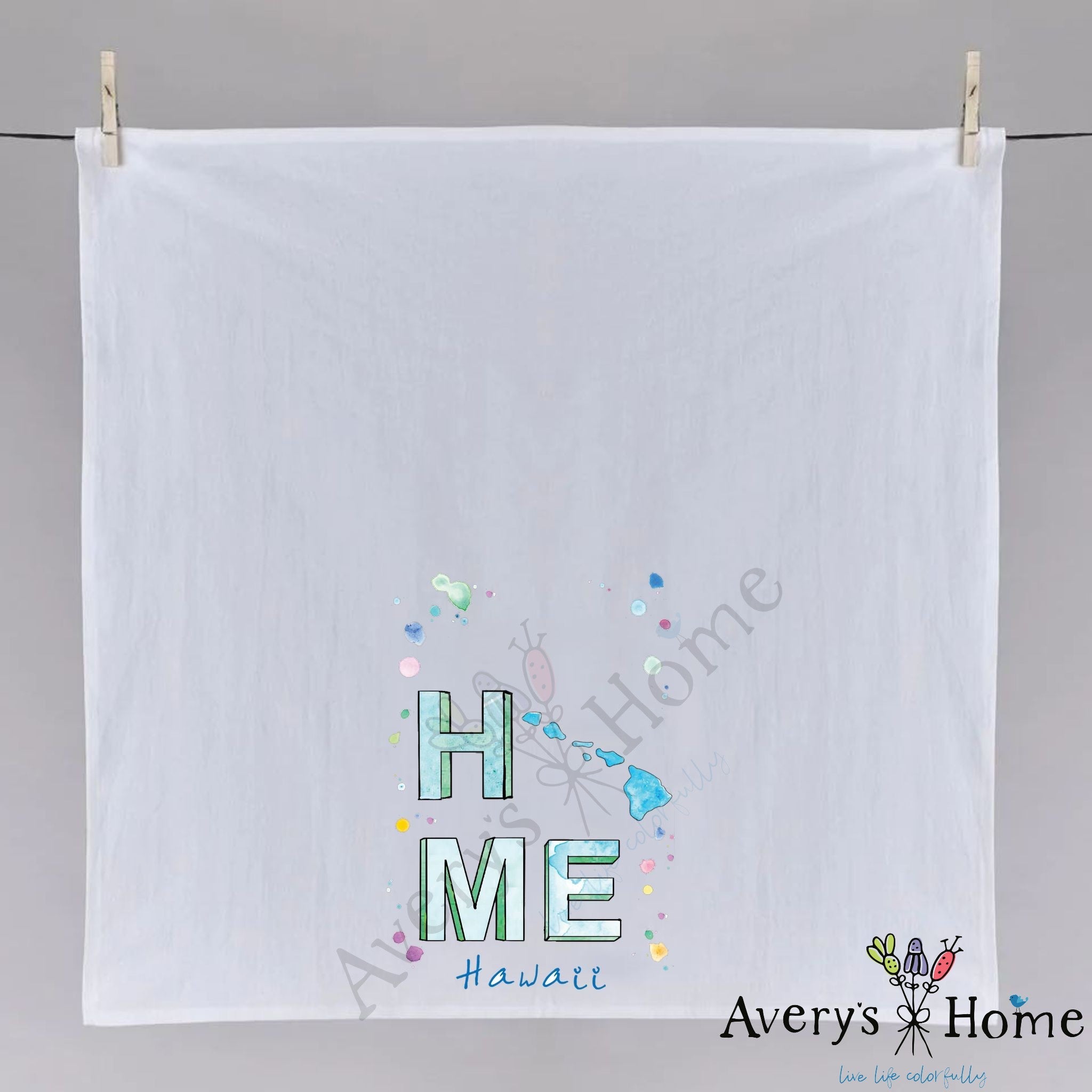HOME in Hawaii dish towel fully open, 27x27 flour sack cotton