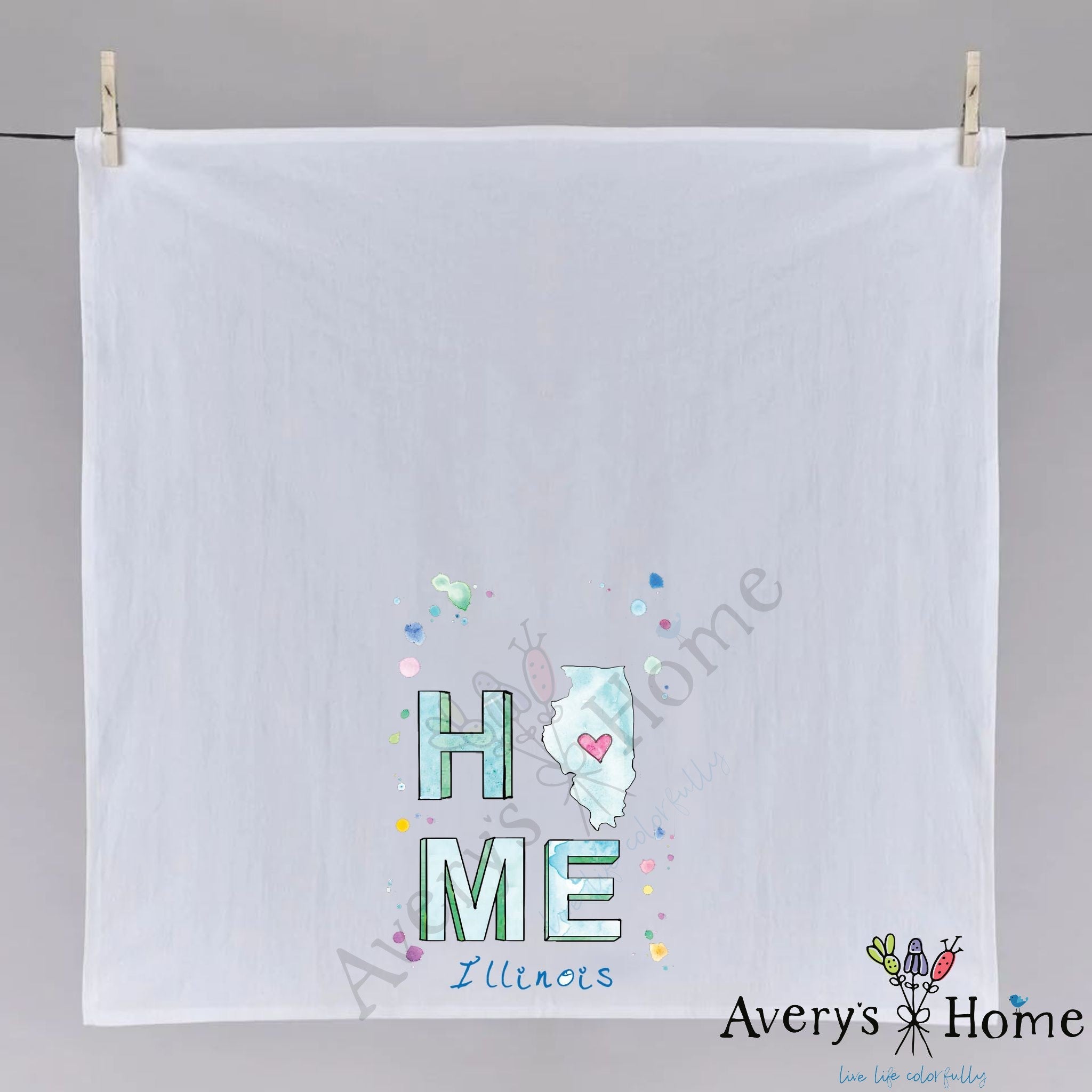HOME in Illinois dish towel fully open, 27x27 flour sack cotton