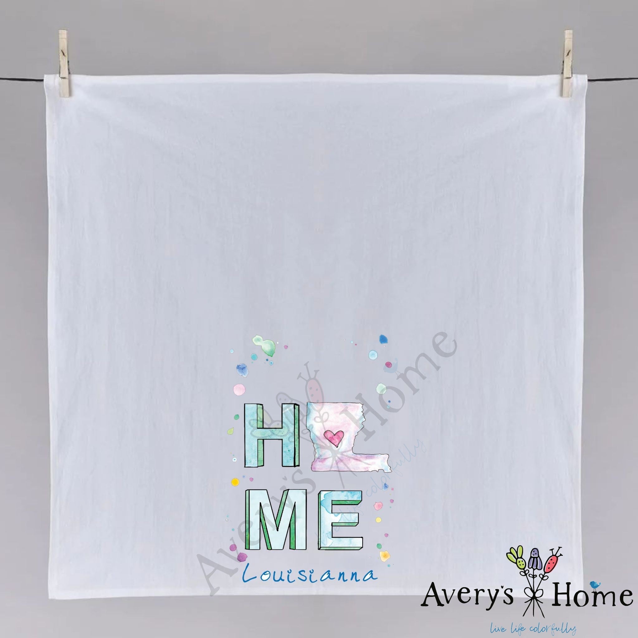 HOME in Louisiana dish towel fully open, 27x27 flour sack cotton