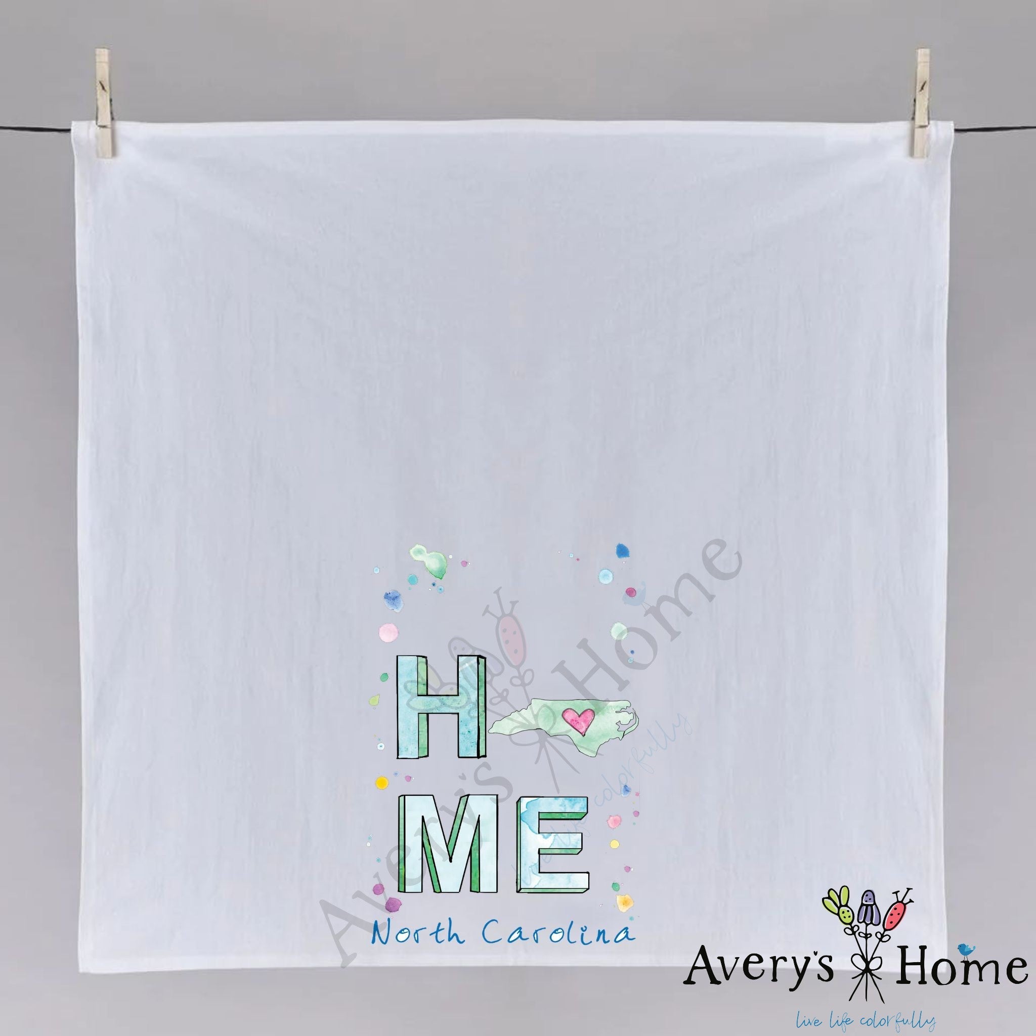 HOME in North Carolina dish towel fully open, 27x27 flour sack cotton