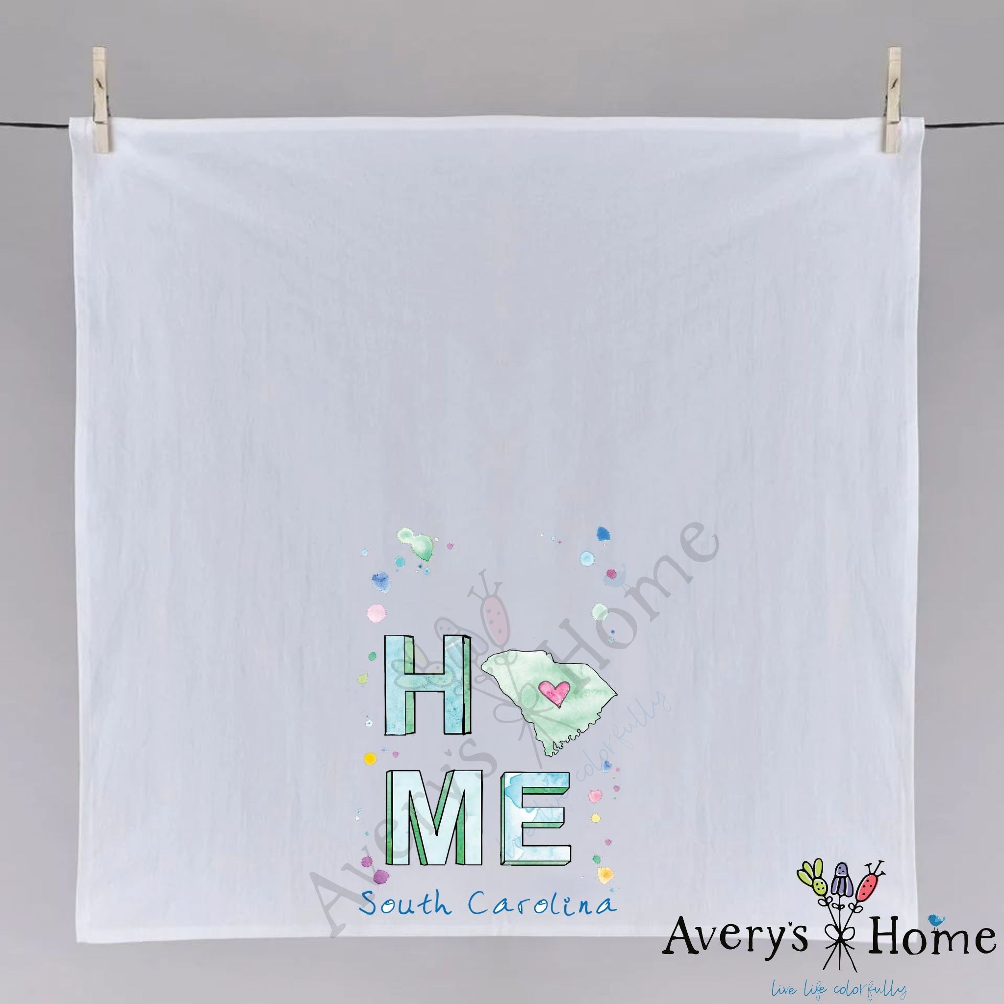 HOME in South Carolina dish towel fully open, 27x27 flour sack cotton